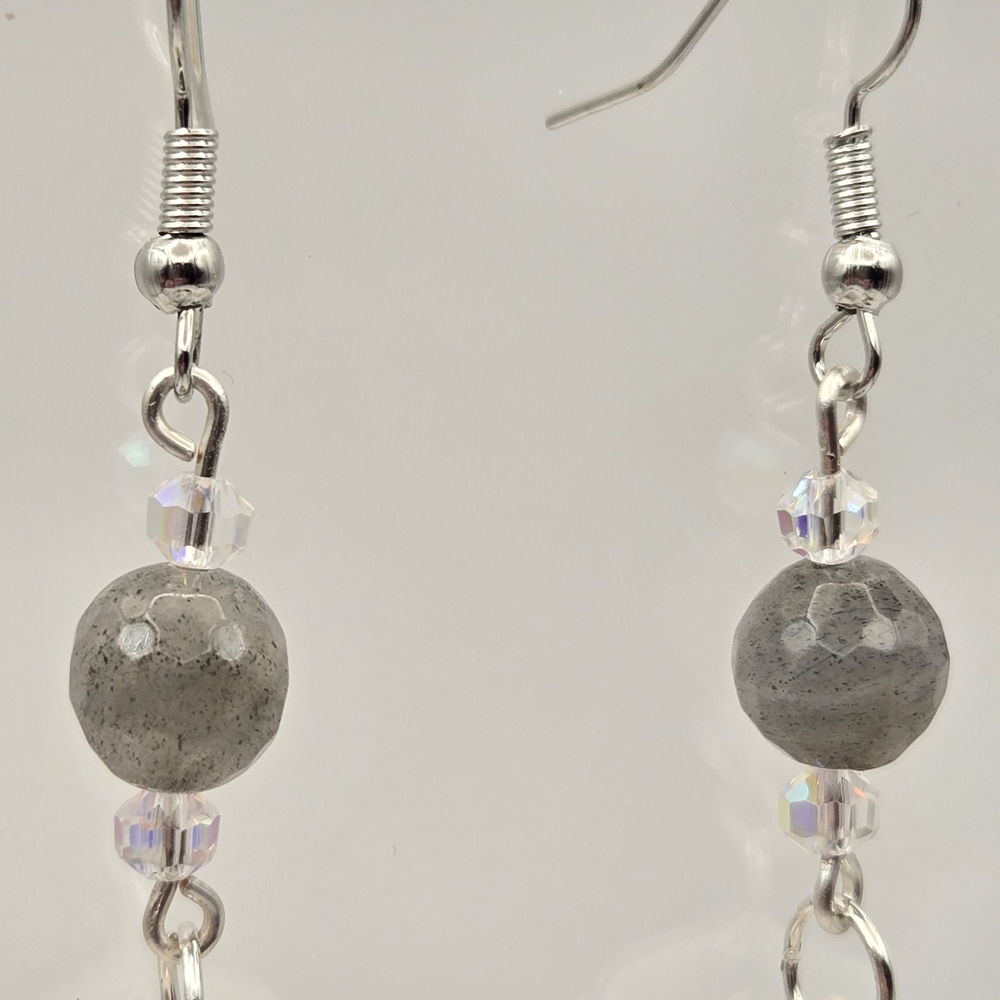 #B373- Silver and Gray Drop Earrings- Labradorite Beads - Picture 3 of 4